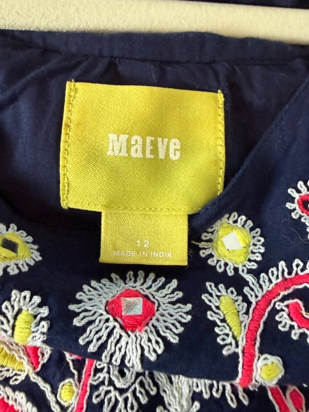 Anthropologie Maeve Tisha Dress size 12 Navy Blue Embroidered Lattice Lace Swing - Picture 4 of 9